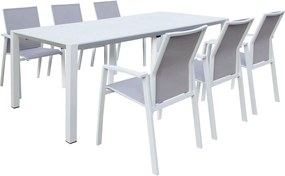 ARIZONA - set tavolo in alluminio cm 100 x 51,50/104/156/208/260 x 74 h con 6 poltrone Lotus