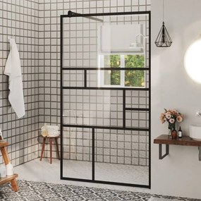 Parete Per Doccia Walk-in Vetro Trasparente Esg 90x195 Cm Nera /