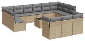 Set divani da giardino 14pz con cuscini in polyrattan beige