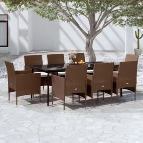 Set da pranzo da giardino con cuscini 9 pz marrone e nero