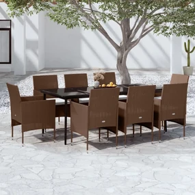 Set da pranzo da giardino con cuscini 9 pz marrone e nero