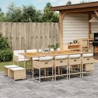 Set da Pranzo da Giardino 13 pz con Cuscini Beige in Polyrattan 3278115