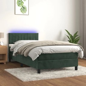 Letto A Molle Con Materasso E Led Verde Scuro 90x200cm Velluto /