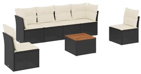 Set divani da giardino con cuscini 7pz nero polyrattan