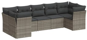 Set divani da giardino 7 pz con cuscini grigio in polyrattan