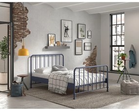Letto singolo blu in metallo con rete 140x200 cm BRONXX - Vipack