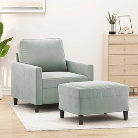 Poltrona Con Poggiapiedi Grigio Chiaro 60 Cm İn Velluto /