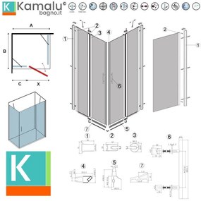 Kamalu - cabina doccia 120x80 battente 80 e fisso 120 | kpx2800