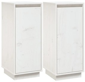 Credenze 2 pz bianche 31,5x34x75 cm in legno massello di pino