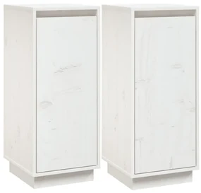 Credenze 2 pz bianche 31,5x34x75 cm in legno massello di pino