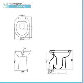 Wc per anziani H49 cm con scarico a pavimento