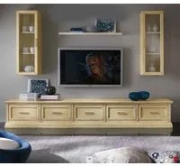 Parete attrezzata porta tv in legno shabby avorio l.303