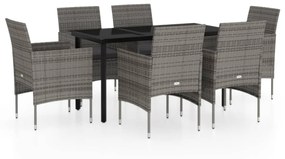 Set da pranzo da giardino 7 pz con cuscini grigio e nero