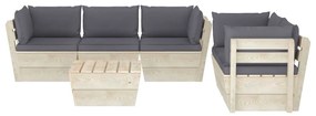 Set divani da giardino su pallet 6 pz con cuscini legno abete