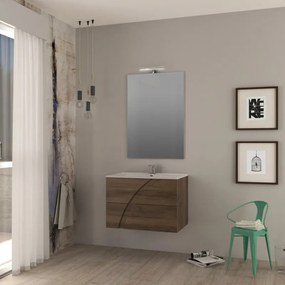 Mobile bagno da fissare con lavabo Monica L 80 x H 55 x P 46 cm noce effetto legno