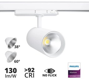 Faro LED 42W per Binario Trifase 38° + 60° Bianco PHILIPS Xitanium CRI92 Colore Bianco Freddo 6.000K