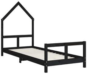 Giroletto per bambini nero 80x200 cm in legno massello di pino