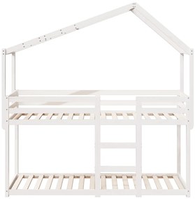 Letto a castello con tetto bianco 80x200 cm legno massello pino