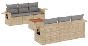 Set Divano da Giardino 7 pz con Cuscini Beige Misto Polyrattan