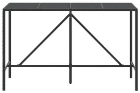 Tavolo da Bar con Piano in Vetro Nero 180x70x110 cm Polyrattan