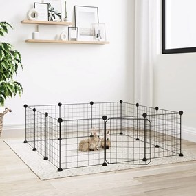 Gabbia per animali 12 pannelli con porta nero 35x35 cm acciaio
