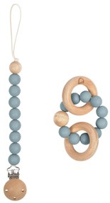 Kave Home - Set Epiphany con ciucciotto e massaggiagengive in silicone azzurro e legno