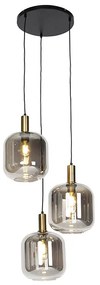 Lampada a sospensione intelligente nera con vetro fumé 3 luci incl. Wifi A60 - Zuzanna