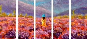 Quadri 5 pezzi – Ragazza in abito giallo nel campo di lavanda