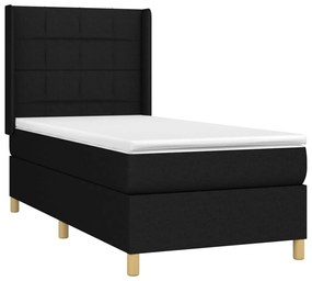 Letto a molle con materasso e led nero 80x200 cm in tessuto