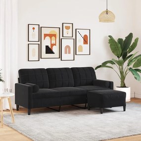 Divano A 3 Posti Con Poggiapiedi Nero 180 Cm İn Velluto /