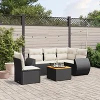 Set Divano da Giardino 6 pz con Cuscini Nero in Polyrattan 3225006