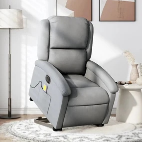 Poltrona Alzapersona Massaggi Elettrica Grigio Chiaro Tessuto /