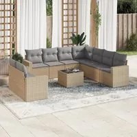 Set Divano da Giardino 10 pz con Cuscini Beige in Polyrattan 3219149