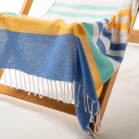 Telo da mare in Cotone Blu Rainbow Fouta Caleffi