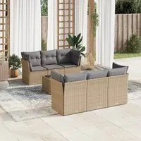 Set Divani da Giardino 7 pz con Cuscini Beige in Polyrattan 3217259