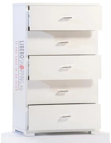 Cassettiera 5 cassetti in legno 53x91h cm Bianco Frassino