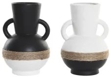 Vaso DKD Home Decor 16,5 x 16,5 x 24 cm Ceramica Nero Marrone Corda Bianco (2 Unità)