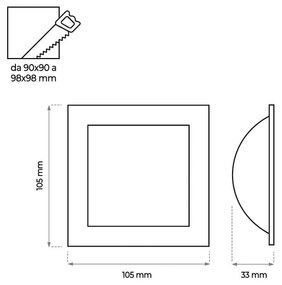 Faro LED da incasso Quadrato Luce INDIRETTA 8W Foro 92x92mm Colore  Bianco Naturale 4.000K