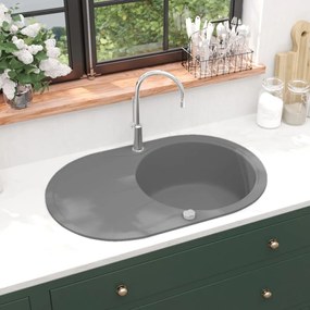 Lavello Da Cucina İn Granito Vasca Singola Ovale Grigio /