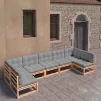 Set Divani da Giardino 7 pz con Cuscini Legno Massello di Pino 3077184