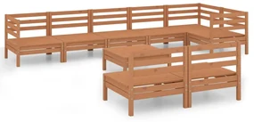 Set salotto da giardino 9 pz in legno massello di pino miele