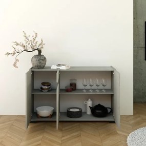 Madia in legno Grigio ROJAS a 3 ante con inserto in vetro Fumč 130 cm