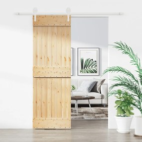 Porta Scorrevole Con Set Hardware 70x210 Cm Legno Massello Pino /