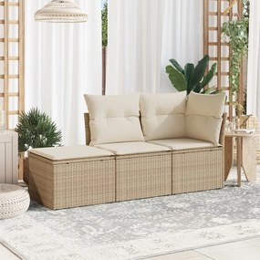 Set Divano da Giardino 3 pz con Cuscini Beige in Polyrattan