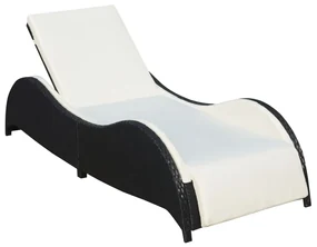 Lettino Prendisole Con Cuscino İn Polyrattan Nero /