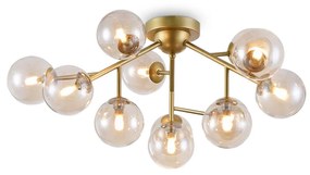 Lampadario Contemporaneo Dallas Metallo Oro 12 Luci Diffusori Ambra