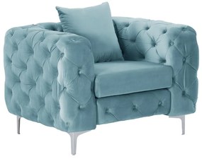 Poltrona Chesterfield in Velluto azzurro pastello - EDWINA