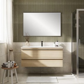 Mobile Linea L120 H55 P45 in laminato rovere natura con 2 cassetti a chiusura ammortizzata e lavabo ceramica vasca centrale