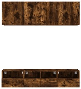 Mobili tv a muro 5pz rovere fumo in legno multistrato