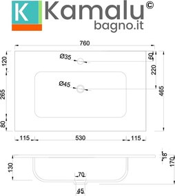 Lavabo da incasso 76cm per mobile in ceramica bianca |Litos-K7075 - KAMALU